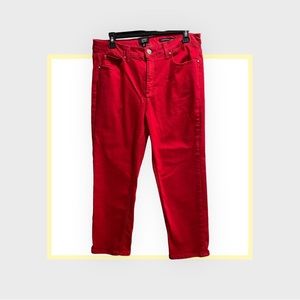 Jones New York LEXINGTON Cuffed Capri Red Stretch Denim JEANS Size 12